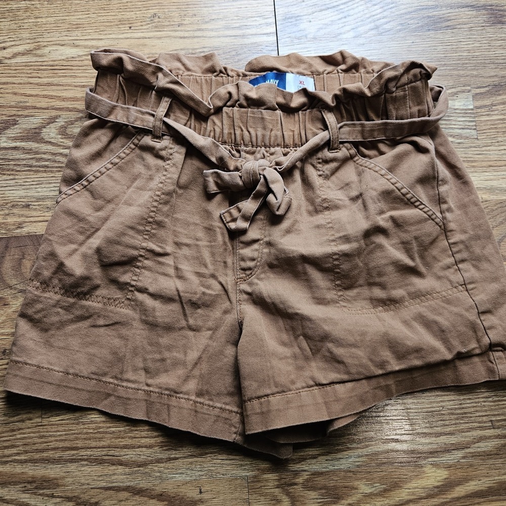 Old Navy Cotton Paperbag Shorts Brown Functional Tie Front Belt Youth XL 14 16